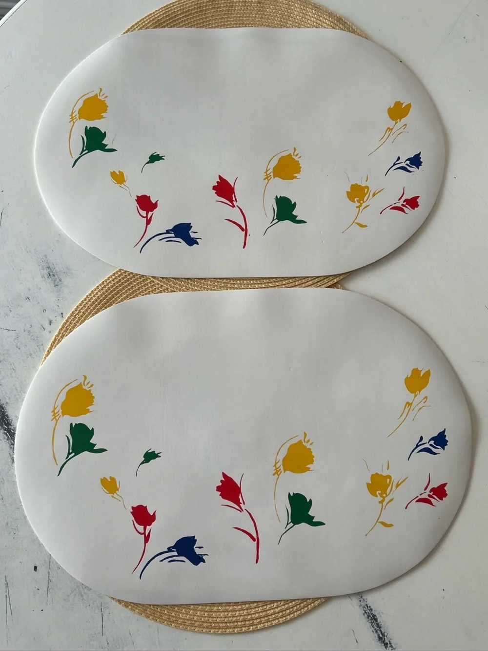 VTG Original 1970s Marimekko Vinyl-Covered Foam Placemats (4) Tulip Motif Color